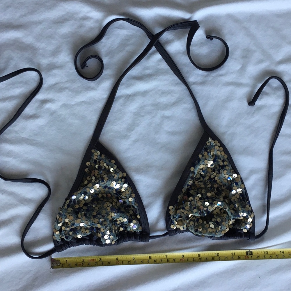 Dark grey/navycopper sequins string bikini top